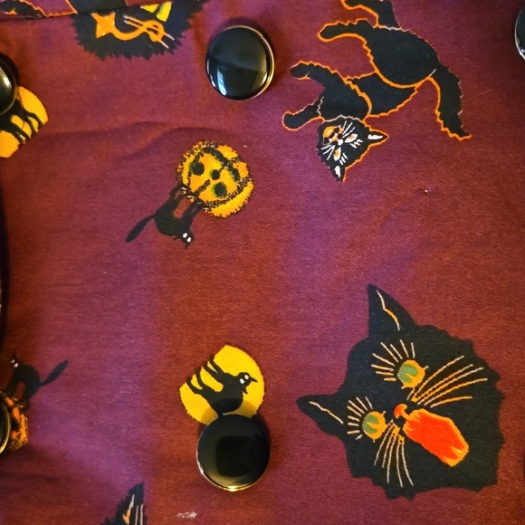 Hearts & Roses Nellie Plus Size Burgundy Halloween Spooky Black Cat Dress - Picture 4 of 9